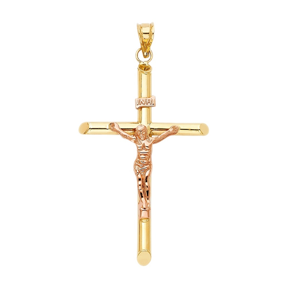 14K Two Tone Religious Crucifix Pendant